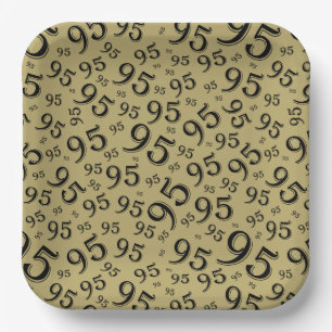 95th Birthday Random Number Pattern Black/Gold Paper Plate