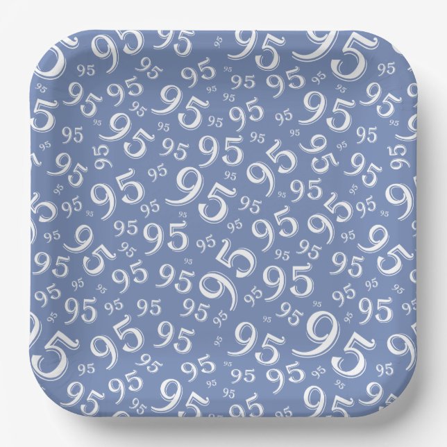 95th Birthday Random Number Pattern Blue/White Paper Plate (Front)