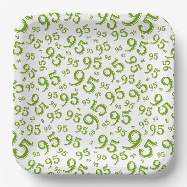 95th Birthday Random Number Pattern Green/White Paper Plate (Front)