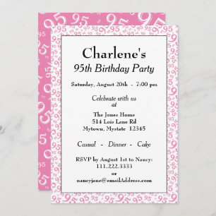 95th Birthday Random Number Pattern Pink/White Invitation