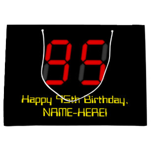 95th Birthday: Red Digital Clock Style "95" + Name Large Gift Bag
