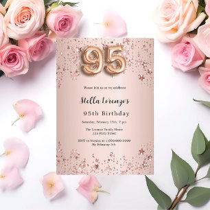 95th birthday rose gold pink stars invitation