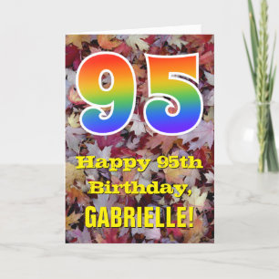 95th Birthday; Rustic Autumn Leaves; Rainbow "95" Card