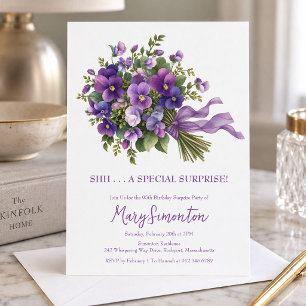 95TH Birthday Surprise Party Purple Floral Bouquet Invitation