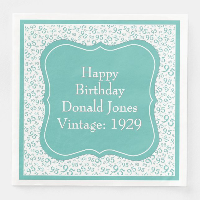 95th Birthday Teal/White Bracket Number Pattern Napkin (Front)
