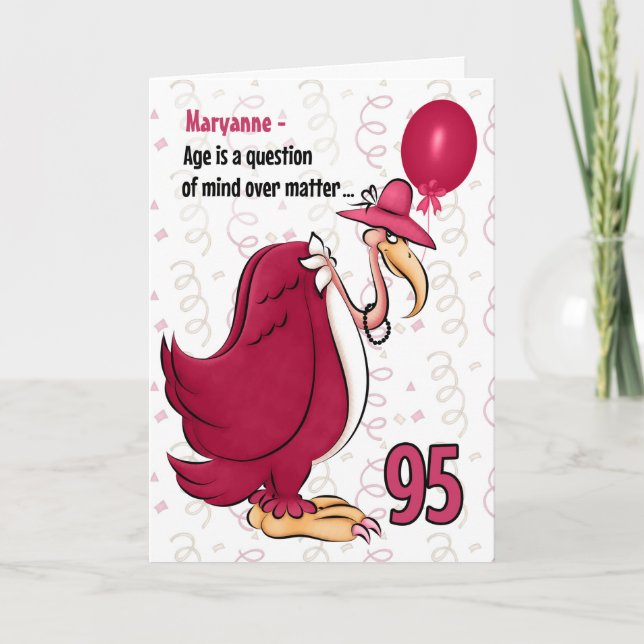 95th Funny Birthday Pink Buzzard with Name Card (Front)