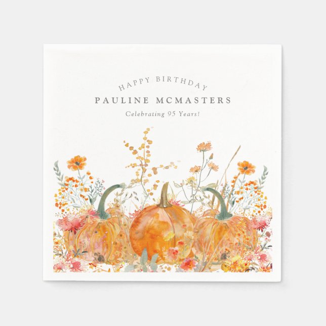 95th Happy Birthday Pumpkin Wildflower Custom Napkin (Front)
