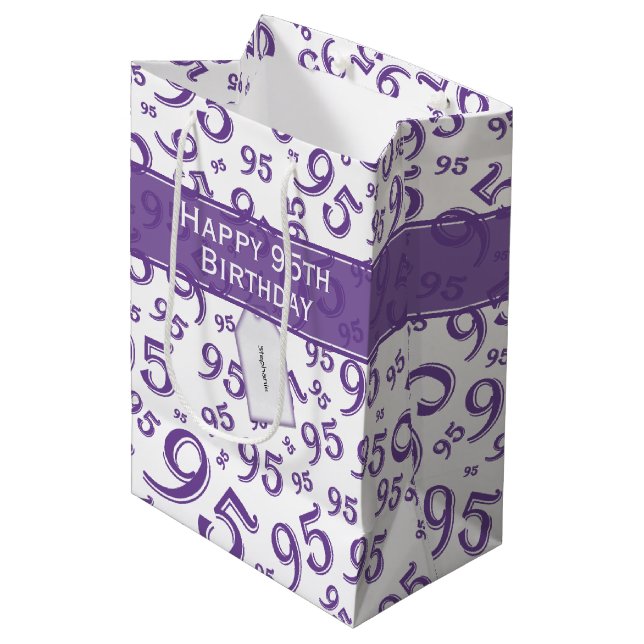 95th Happy Birthday Purple Random Number Pattern   Medium Gift Bag (Front Angled)