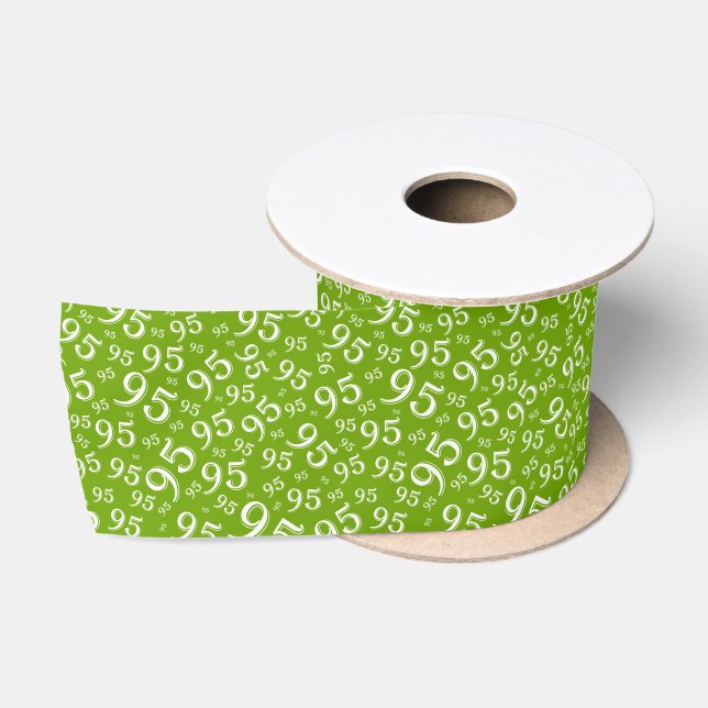 95th Modern Random Number Pattern Green/White Satin Ribbon (Spool)