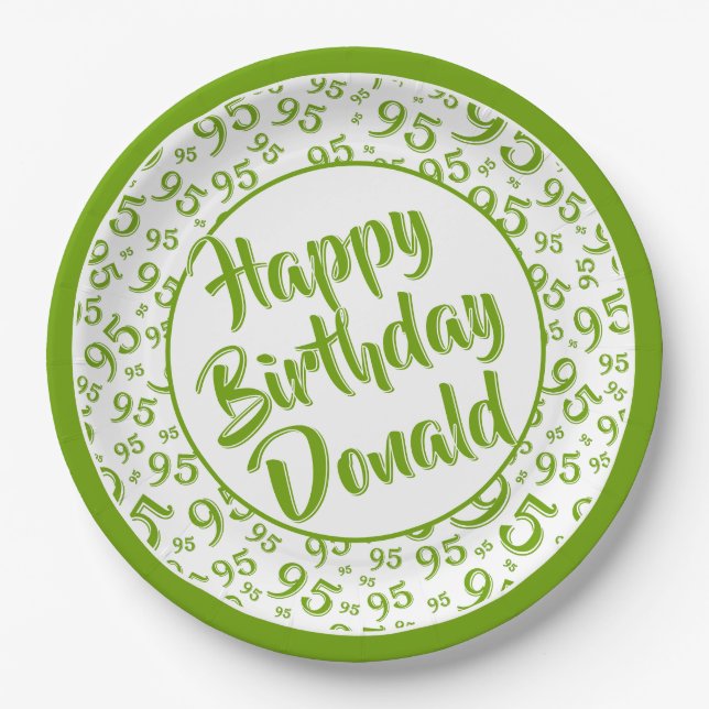 95th Party Random Number Pattern Green/White Paper Plate (Front)