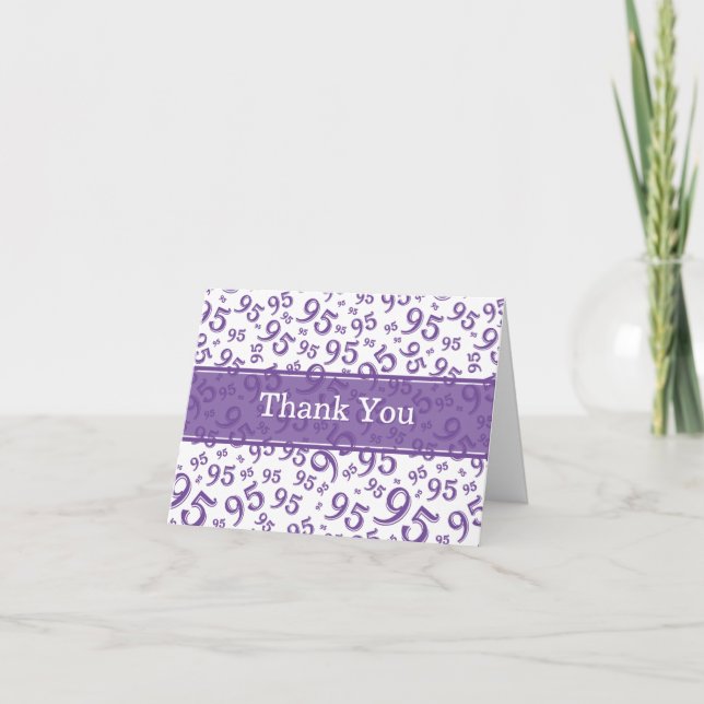 95th "Thank you!" Purple/White Number Pattern  Thank You Card (Front)