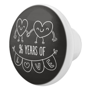 964th Anniversary Gift Chalk Hearts Ceramic Knob