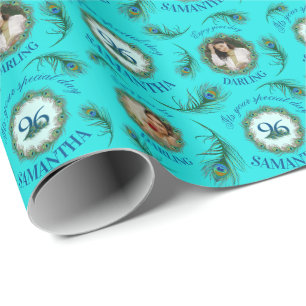 96 Peacock Feather Fully Editable Custom Photo Wrapping Paper