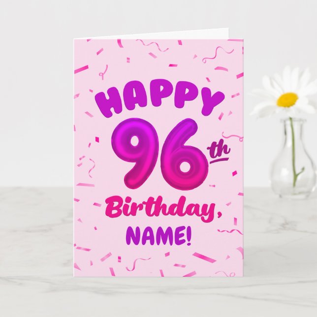 96th Balloon Number Custom Name Birthday Card (Small Plant)