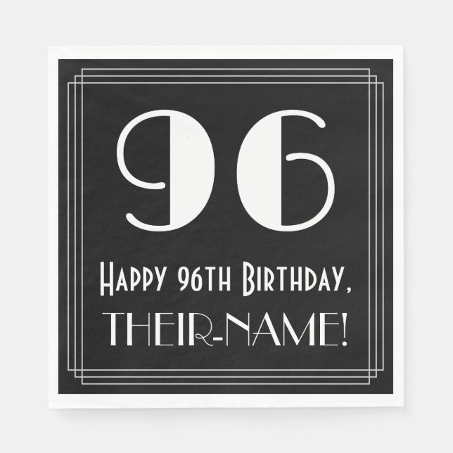 96th Birthday ~ Art Deco Inspired Look "96", Name Napkin (Front)
