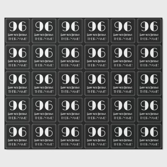 96th Birthday - Art Deco Inspired Look "96", Name Wrapping Paper (Seam)
