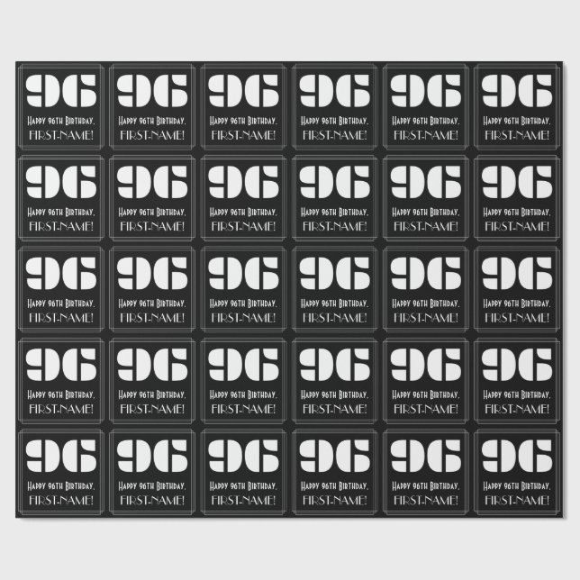 96th Birthday: Art Deco Inspired Look "96" & Name Wrapping Paper (Flat)