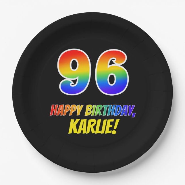96th Birthday: Bold, Fun, Simple, Rainbow 96 Paper Plate (Front)