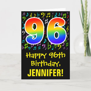 96th Birthday: Colorful Music Symbols + Rainbow 96 Card