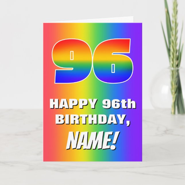 96th Birthday: Colourful, Fun Rainbow Pattern # 96 Card (Front)