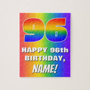 96th Birthday: Colourful, Fun Rainbow Pattern # 96 Jigsaw Puzzle