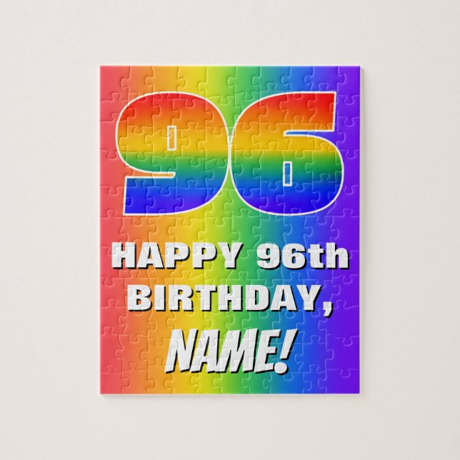96th Birthday: Colourful, Fun Rainbow Pattern # 96 Jigsaw Puzzle (Vertical)