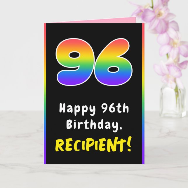 96th Birthday: Colourful Rainbow # 96, Custom Name Card (Orchid)