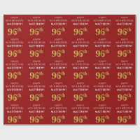 96th Birthday: Elegant, Red, Faux Gold Look