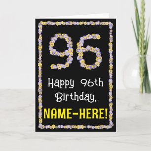96th Birthday: Floral Flowers Number, Custom Name Card