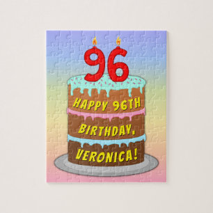 96th Birthday: Fun Cake and Candles + Custom Name Jigsaw Puzzle