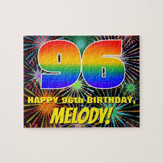 96th Birthday: Fun, Colourful Celebratory Firework Jigsaw Puzzle (Horizontal)