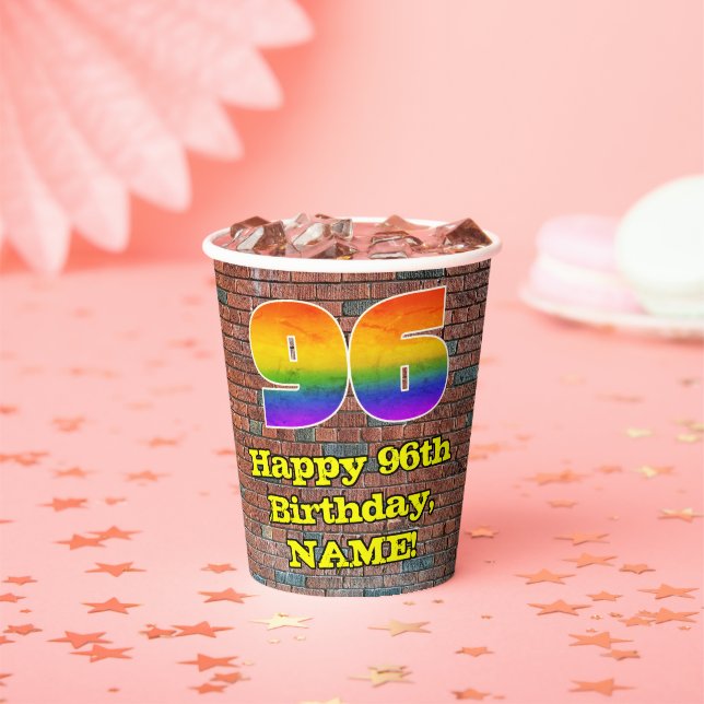 96th Birthday: Fun Graffiti-Inspired Rainbow 96 Paper Cups (Insitu)