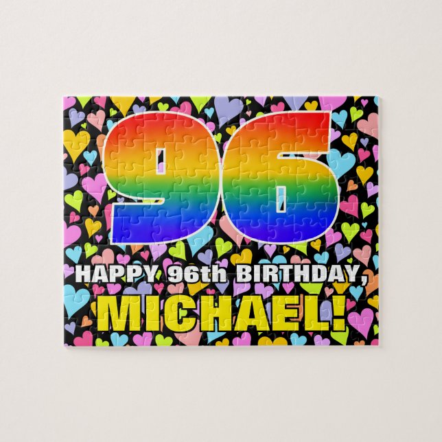 96th Birthday — Fun, Loving Heart Shapes + “96” Jigsaw Puzzle (Horizontal)