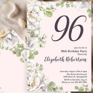 96th Birthday Invitation Blush Pink Floral Peonies