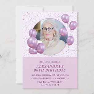 96th birthday invitations Photo Purple Balloons