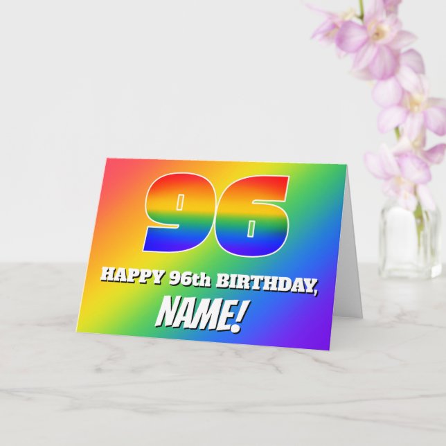 96th Birthday: Multicolored Rainbow Pattern # 96 Card (Orchid)