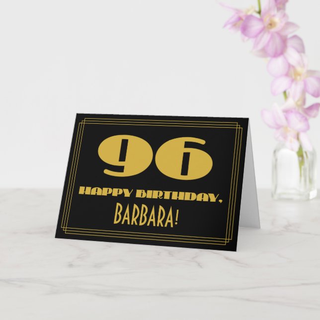 96th Birthday: Name + Art Deco Inspired Look "96" Card (Orchid)