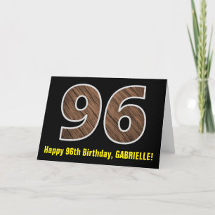 96th Birthday: Name + Faux Wood Grain Pattern "96" Card