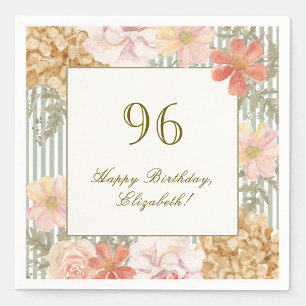 96th Birthday Napkin Autumn Colour Floral Stripe