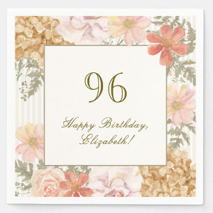 96th Birthday Napkin Autumn Colour Floral Stripe