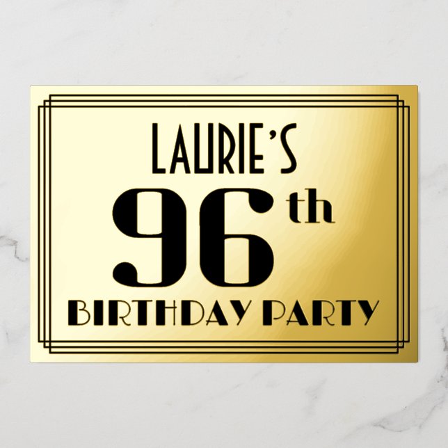 96th Birthday Party: Art Deco Look “96” and Name (Front)