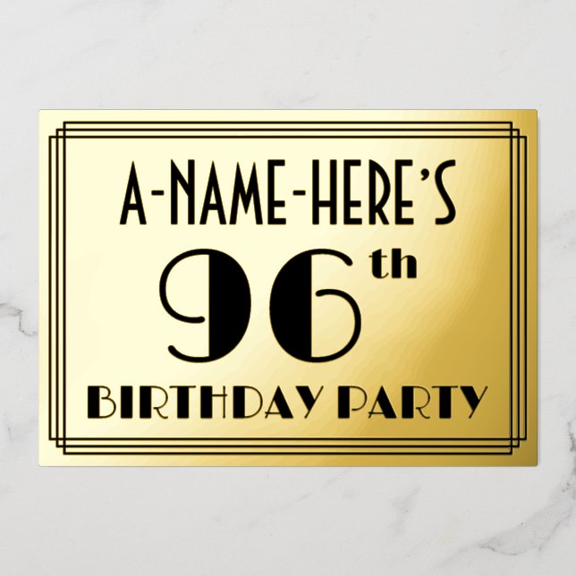 96th Birthday Party — Art Deco Look “96” + Name (Front)