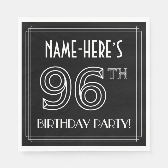 96th Birthday Party: Art Deco Style + Custom Name Napkin (Front)