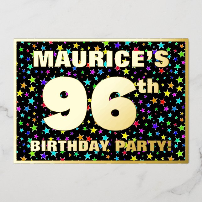 96th Birthday Party — Fun, Colourful Stars Pattern (Front)