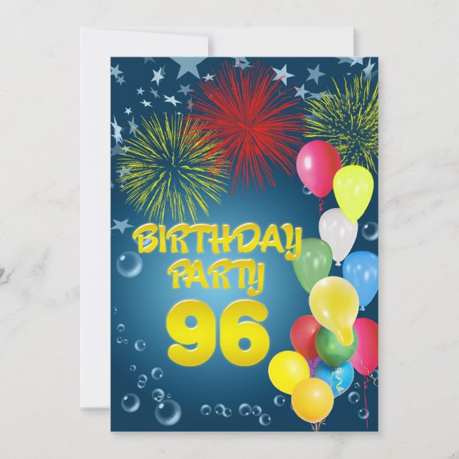 96th Birthday party Invitation with balloons (Front)