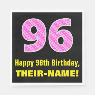96th Birthday: Pink Stripes and Hearts "96" + Name Napkin