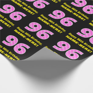 96th Birthday: Pink Stripes and Hearts "96" + Name Wrapping Paper