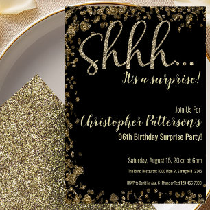 96th Birthday Surprise Party Invitation Gold Black
