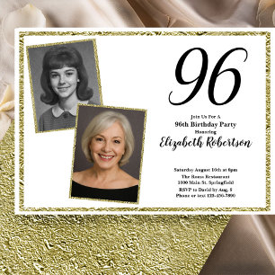 96th Custom Photo White and Gold Invitation