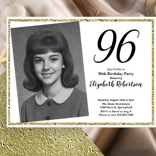 96th Custom Photo White and Gold  Invitation
